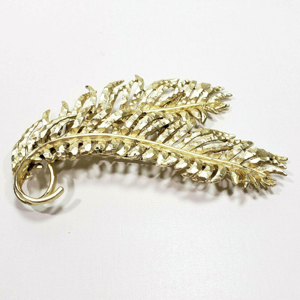 Vintage BSK Gold Tone Feather Brooch